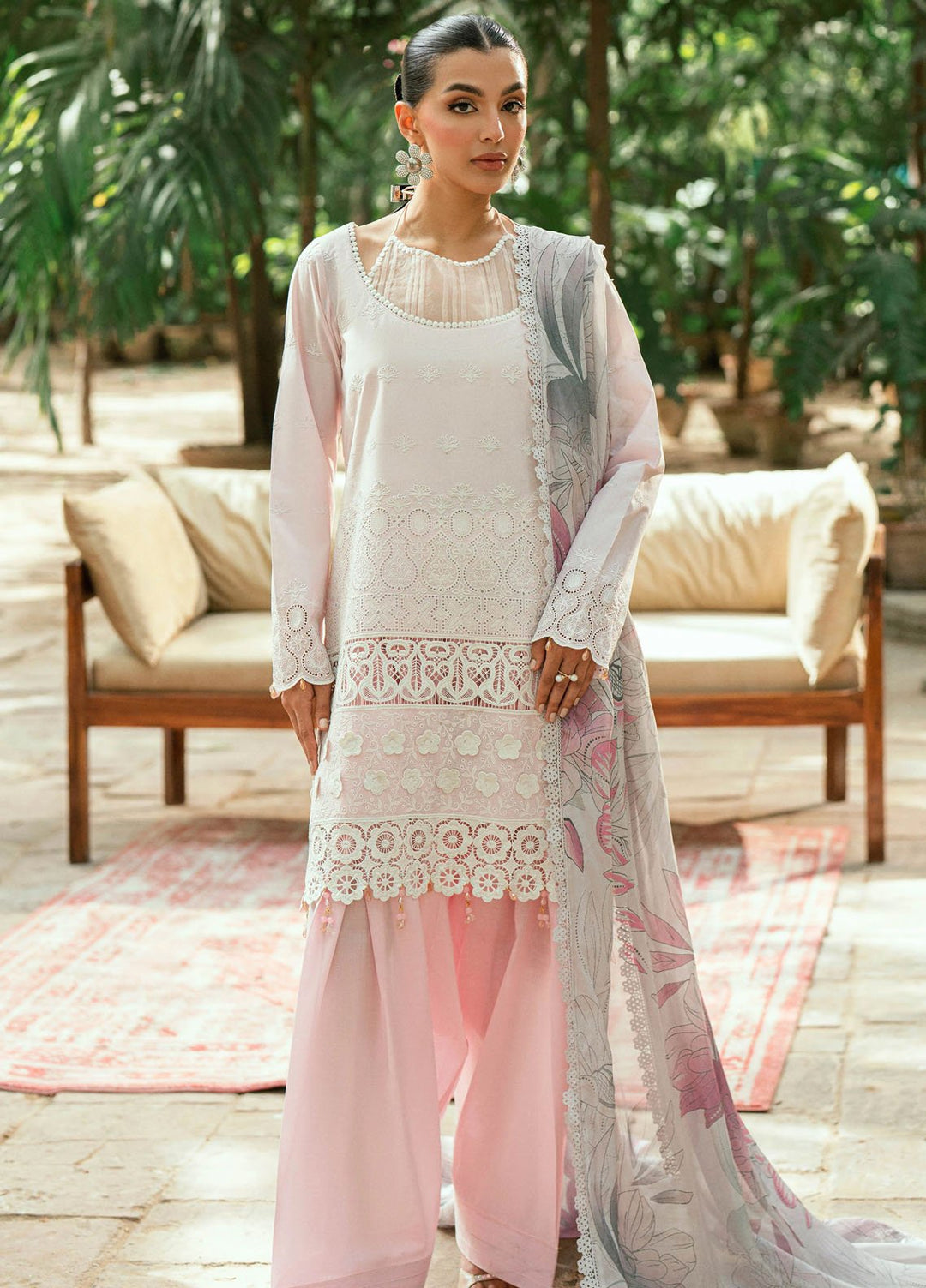 Al Zohaib Embroidered Schiffly Suits Unstitched 3 Piece AZ25LK D-07 - Summer Collection