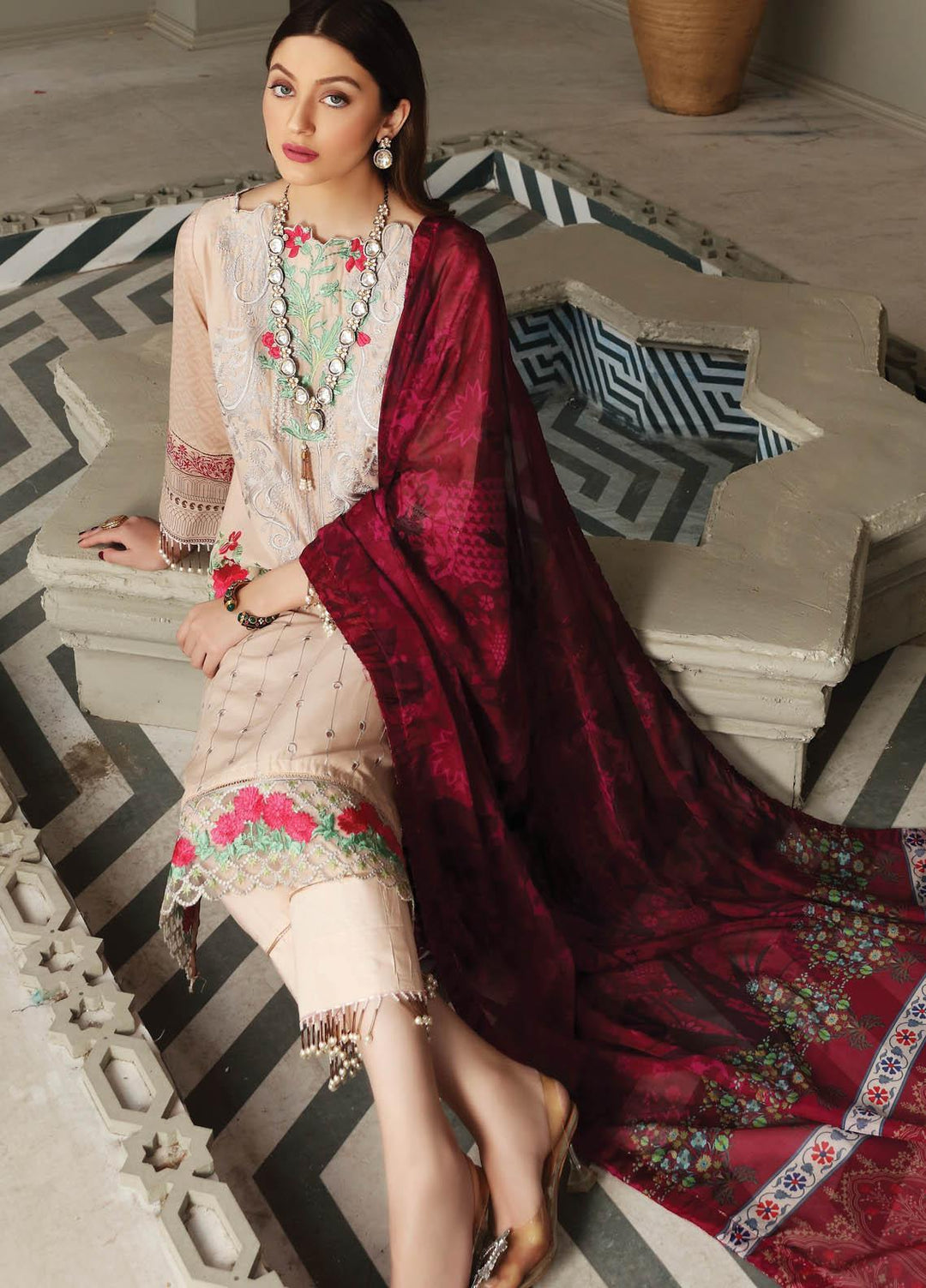 Festive Hues By Al Zohaib Embroidered Lawn Suits Unstitched 3 Piece AZ21FH 01 - Festive Collection