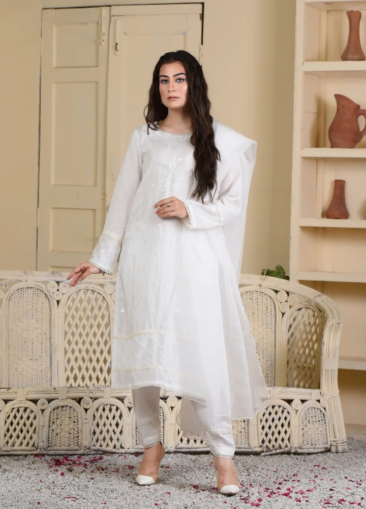 Alazffum Pret Embroidered Raw Silk 3 Piece Suit Daisy Silk - Womens