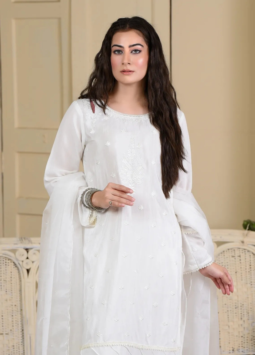 Alazffum Pret Embroidered Raw Silk 3 Piece Suit Daisy Silk - Womens