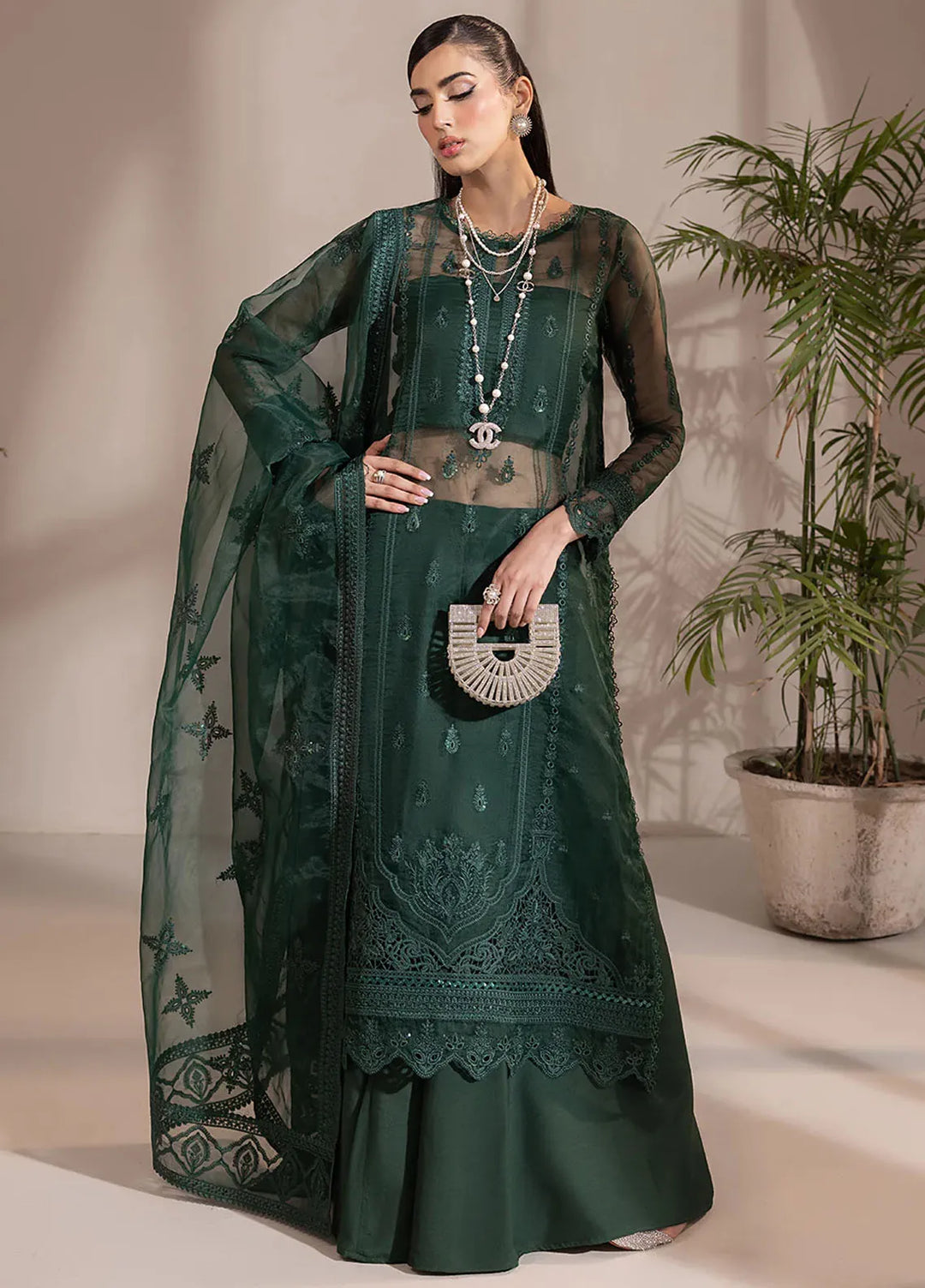 Aleen Pret Embroidered Organza 3 Piece Suit Clair