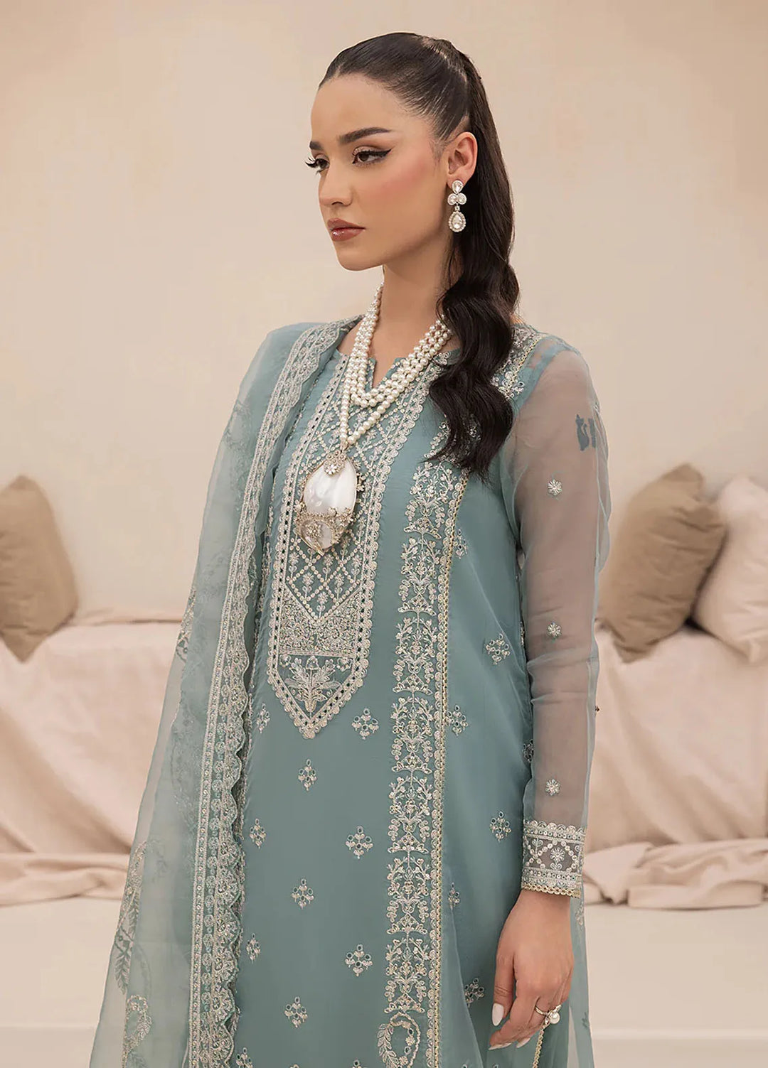 Aleen Pret Embroidered Organza 3 Piece Suit Cristal