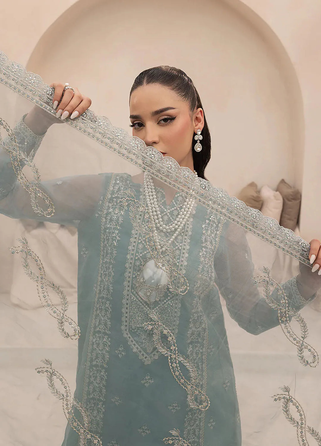Aleen Pret Embroidered Organza 3 Piece Suit Cristal