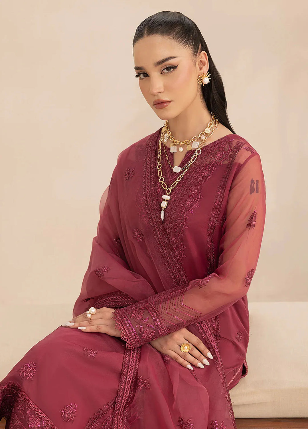Aleen Pret Embroidered Organza 3 Piece Suit Lueur