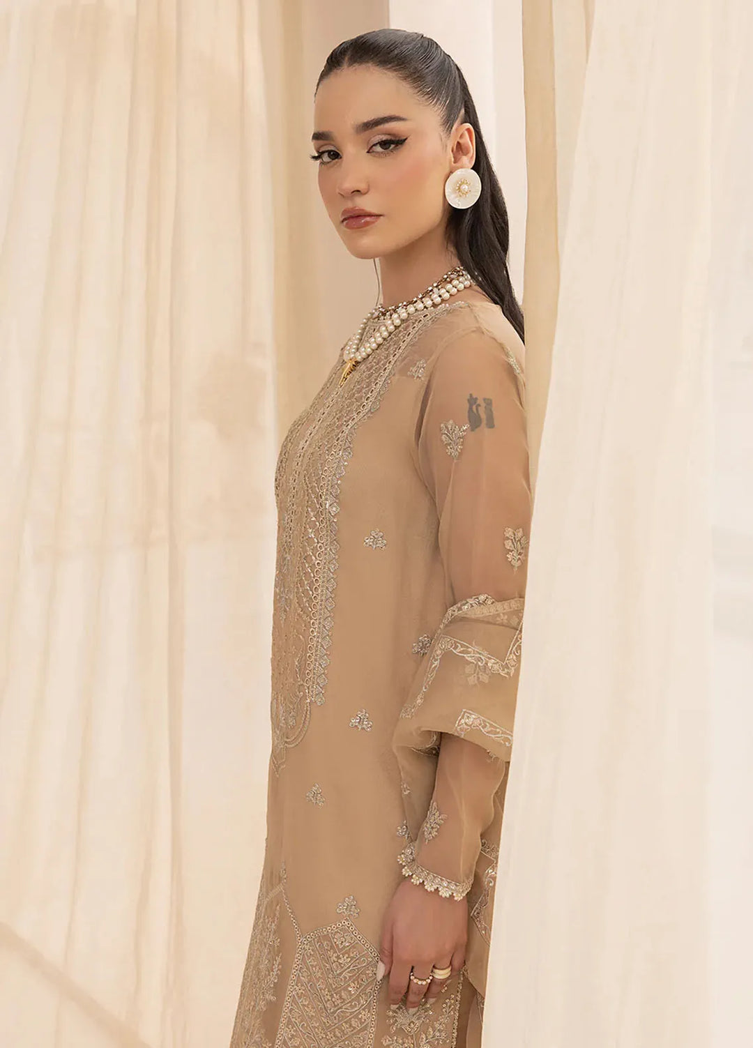 Aleen Pret Embroidered Organza 3 Piece Suit Noir