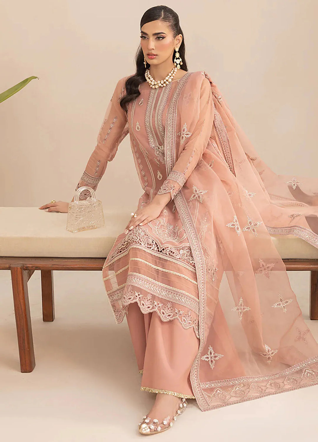 Aleen Pret Embroidered Organza 3 Piece Suit Rouge