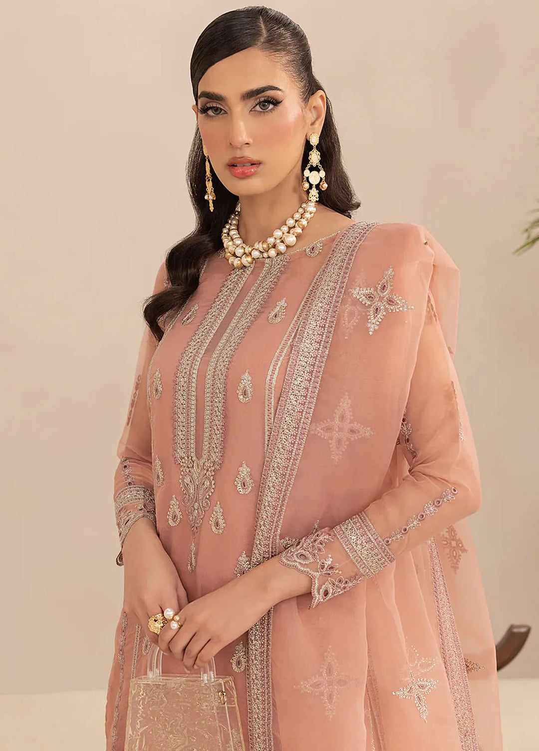 Aleen Pret Embroidered Organza 3 Piece Suit Rouge