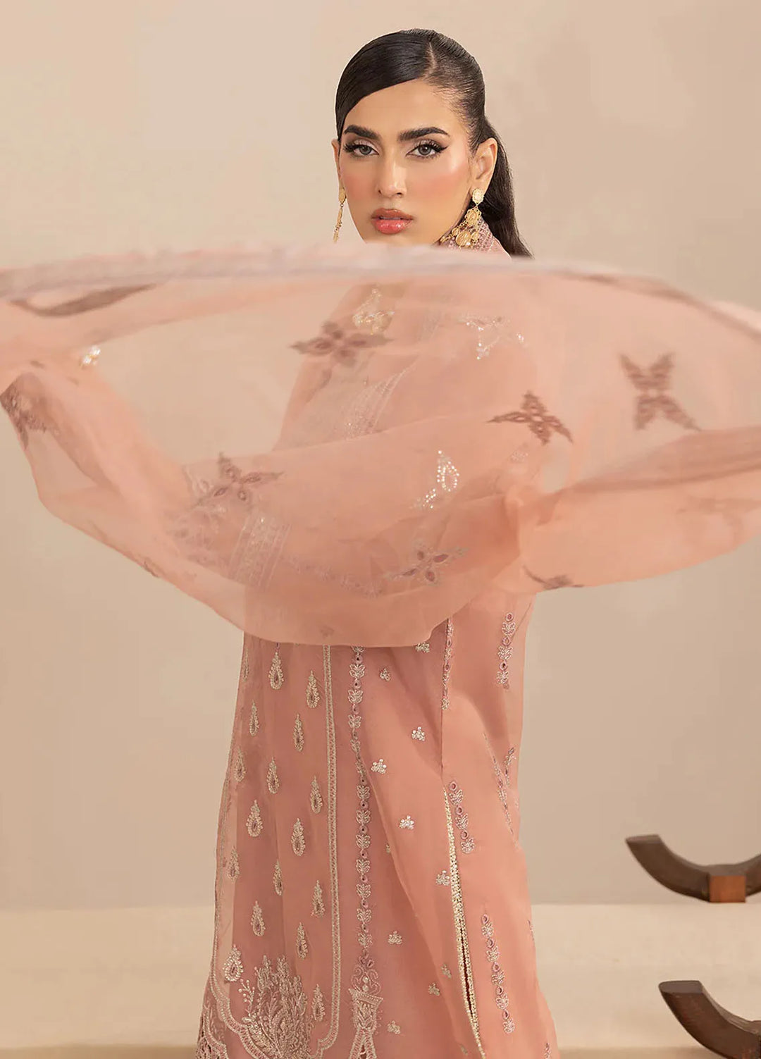 Aleen Pret Embroidered Organza 3 Piece Suit Rouge