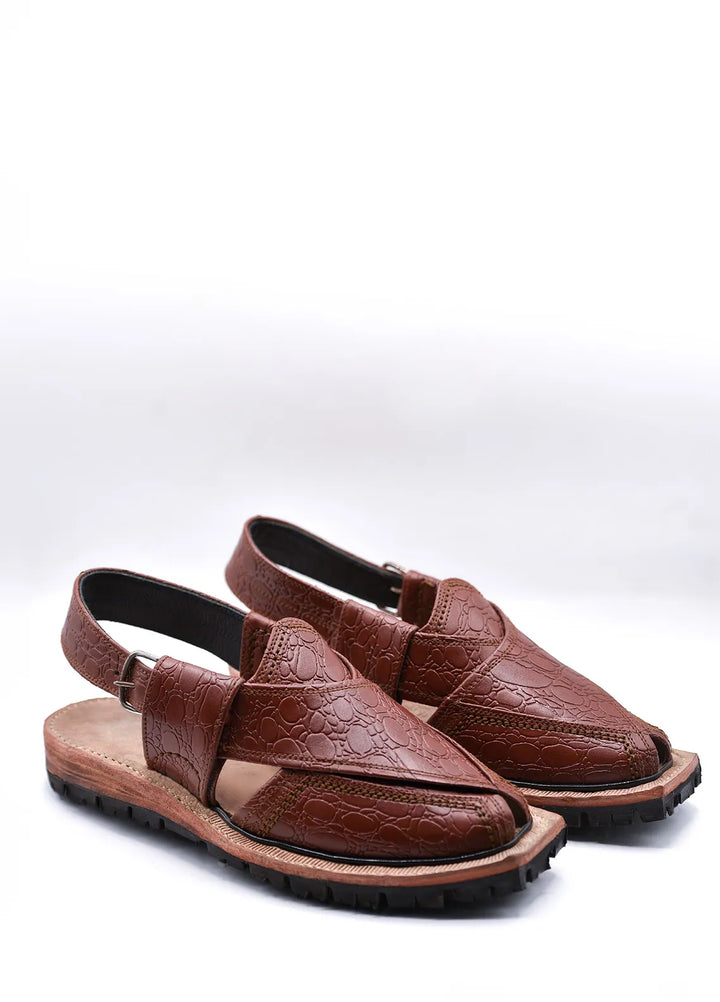 Alf Yay Textured Nyrosi Brown Peshawri Chappal Black AY FW18