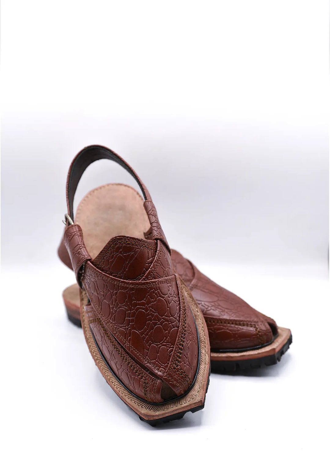 Alf Yay Textured Nyrosi Brown Peshawri Chappal Black AY FW18