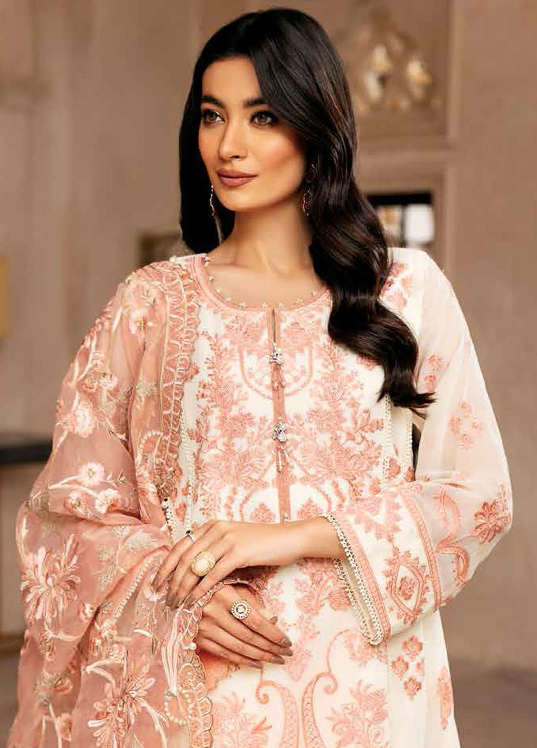 Alizeh Fashion by Bilal Embroidery Embroidered Chiffon Suit Unstitched 3 Piece AFB22F 04 Lale - Festive Collection