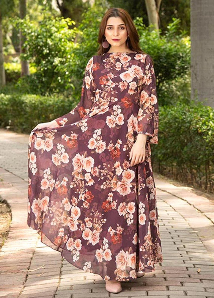 Nazmina Printed Casual Chiffon Frock FR-676 Tulips