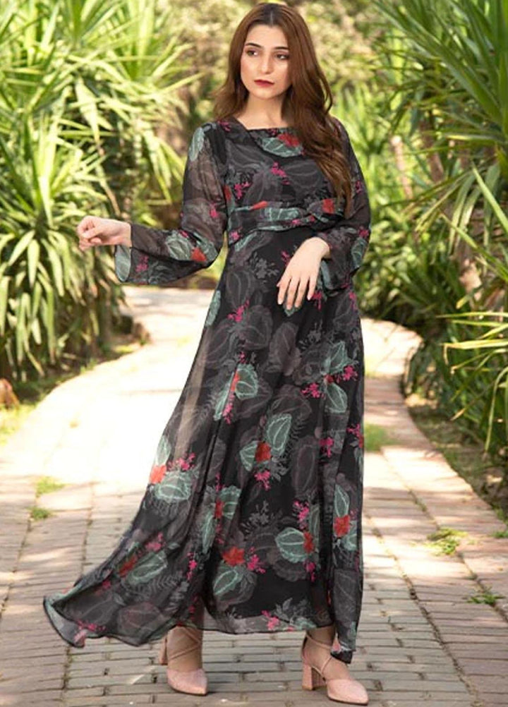 Nazmina Printed Casual Chiffon Frock FR-677 Spikes florals
