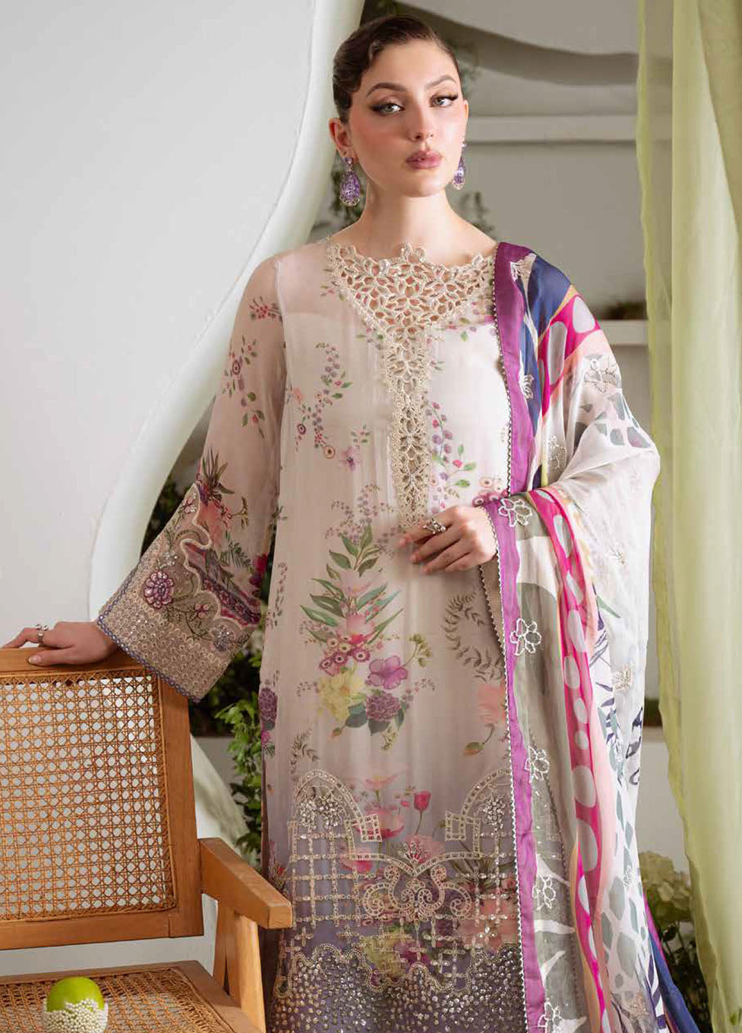 Amaya by Nureh Embroidered Chiffon Suits Unstitched 3 Piece NU25CL AM-19 - Luxury Collection
