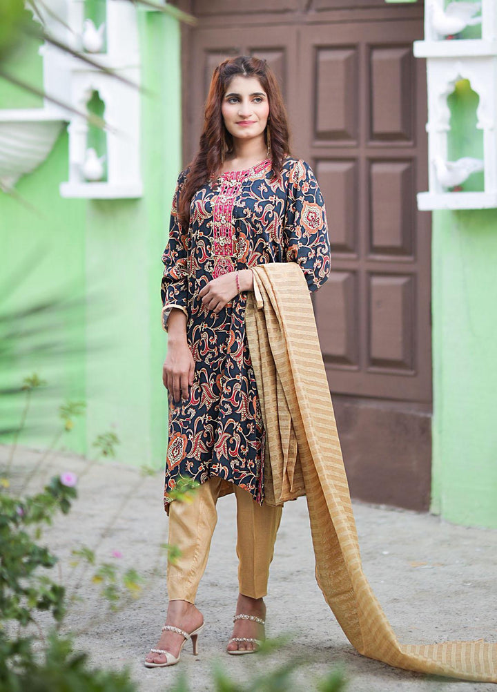 Amsin Attire Casual Pret  Silk Linen 3 Piece Suit AAR21W A-16
