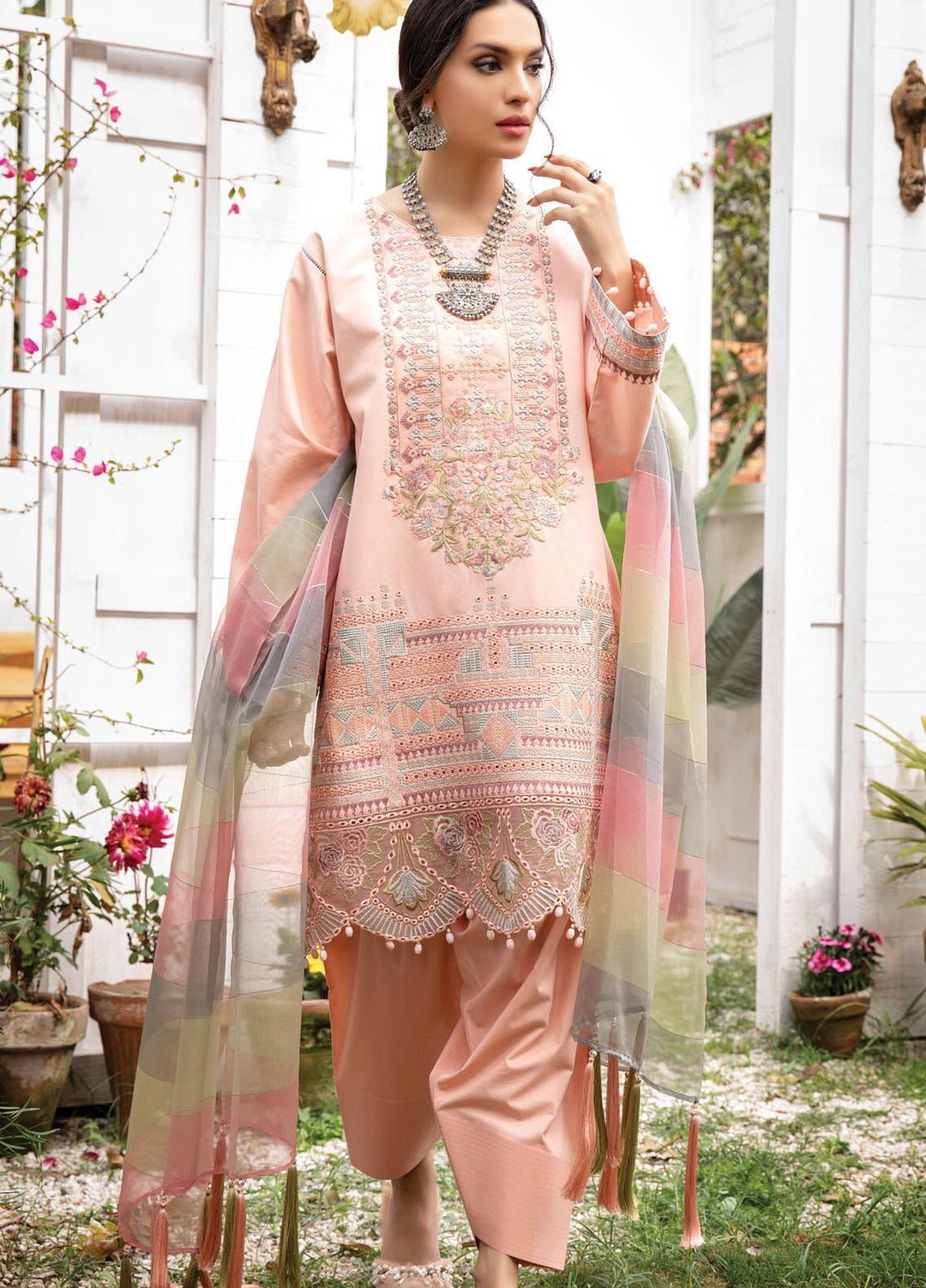 Anamta by Mahwish Ishtiaq Embroidered Lawn Suits Unstitched 3 Piece ANT21L 07-Dove Lady - Luxury Collection