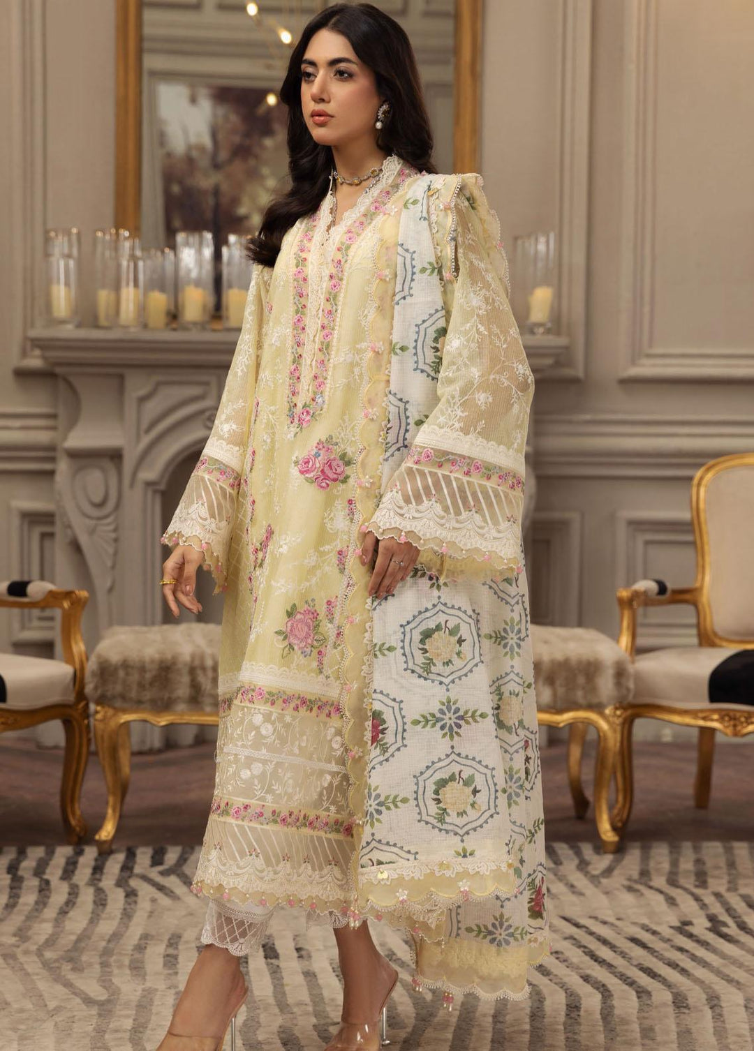 Anaya By Kiran Chaudhry Embroidered Net Suits Unstitched 3 Piece AKC23E AL23-10-Kiara - Eid Collection