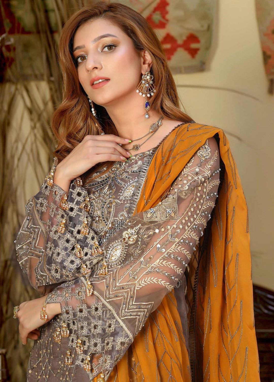Areesha Embroidered  Suits Unstitched 3 Piece ARE22-P16 2 Brown Sugar - Premium Collection