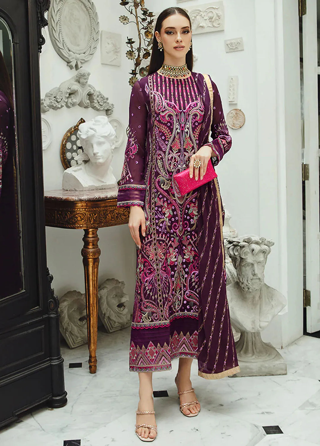 Ariya By Maryum N Maria Embroidered Chiffon Suit Unstitched 3 Piece MNM24A 502 Roshan - Formals Collection