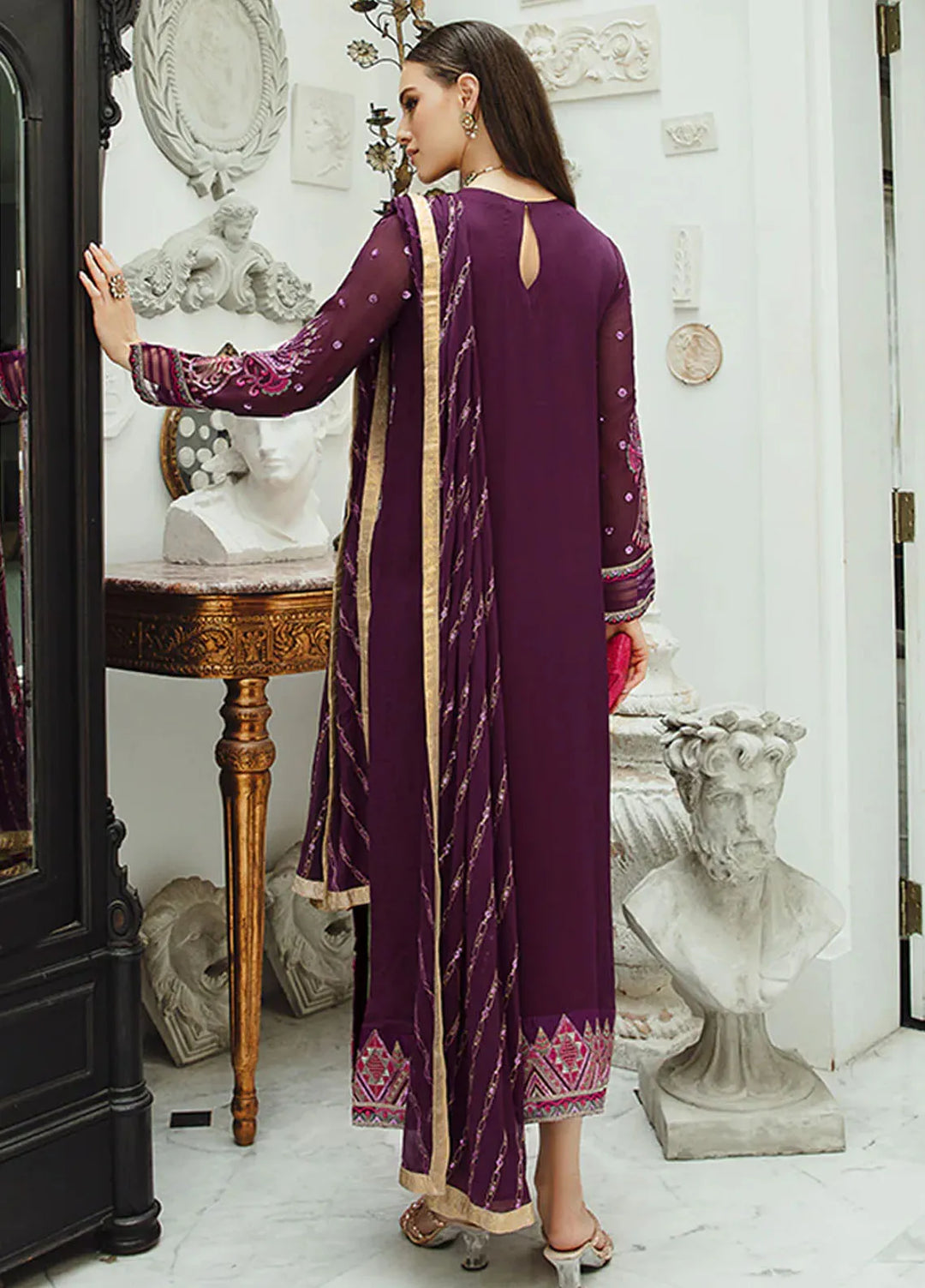 Ariya By Maryum N Maria Embroidered Chiffon Suit Unstitched 3 Piece MNM24A 502 Roshan - Formals Collection