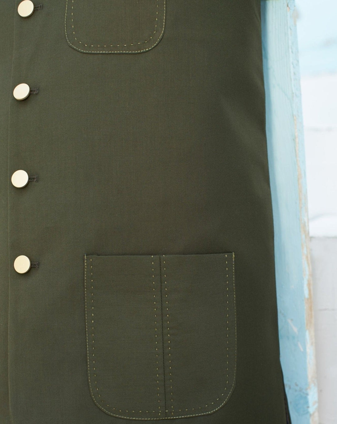 Muraqsh Ready To Wear Solids Cotton Men Black Kurta Trouser with Army Green Suiting Waistcoat Round Cut MURP-AG-KS - Summer Collection