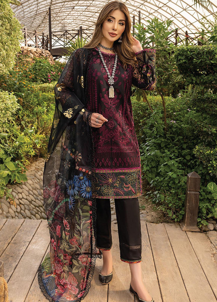 Arzoo by Humdum Embroidered Lawn Suits Unstitched 3 Piece HD22AZ D-02 Black Charm - Summer Collection