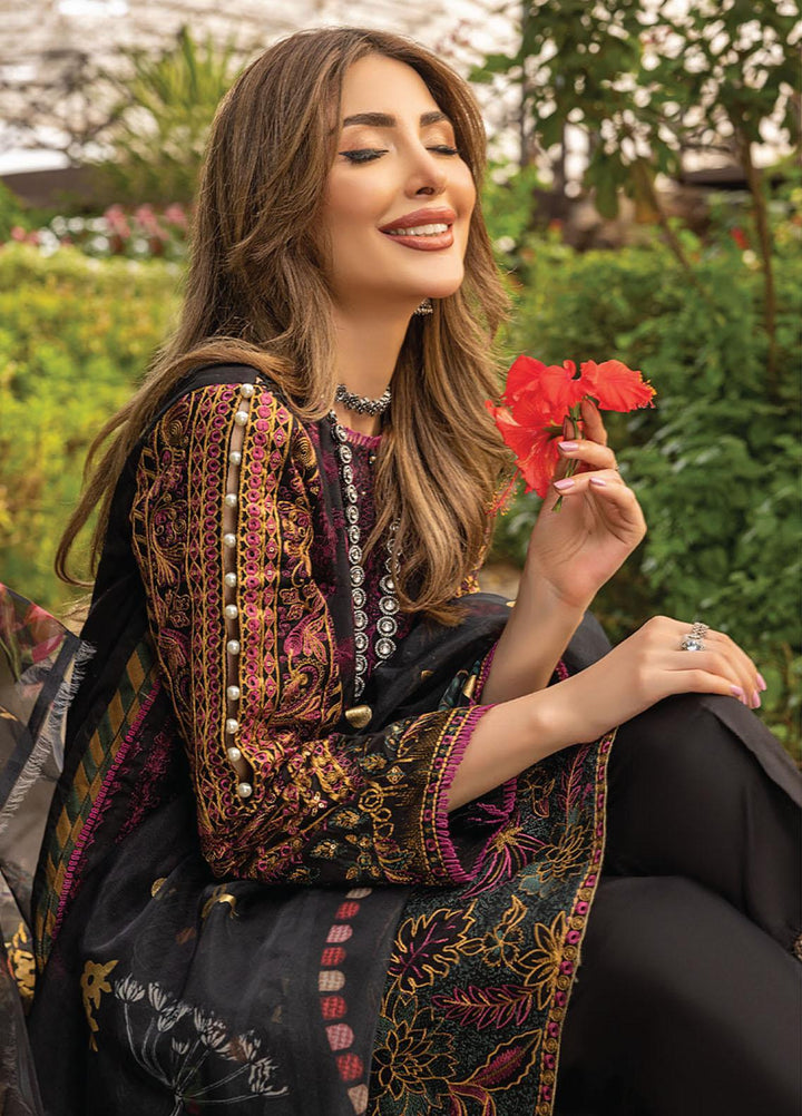 Arzoo by Humdum Embroidered Lawn Suits Unstitched 3 Piece HD22AZ D-02 Black Charm - Summer Collection
