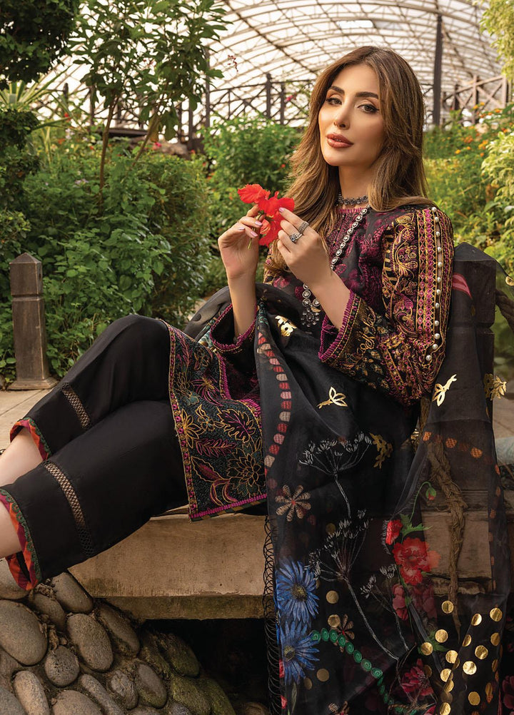 Arzoo by Humdum Embroidered Lawn Suits Unstitched 3 Piece HD22AZ D-02 Black Charm - Summer Collection