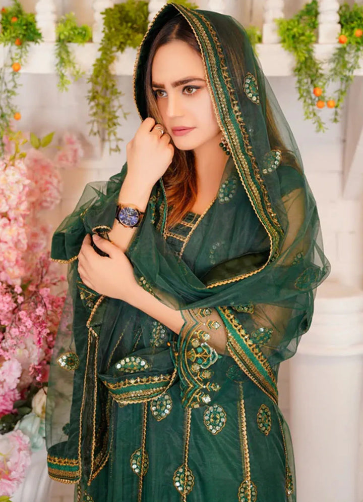 Arzoo By Layout Embroidered Net Suit Unstitched 4 Piece LO24A Forest - Festive Collection
