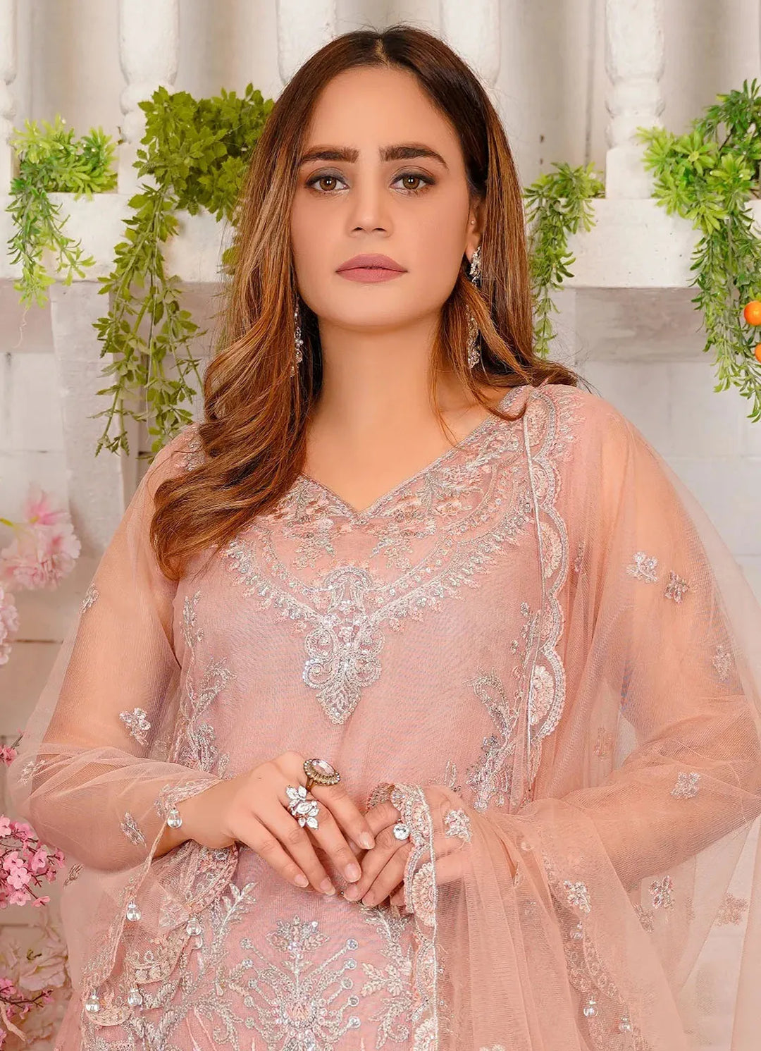 Arzoo By Layout Embroidered Net Suit Unstitched 4 Piece LO24A Salt - Festive Collection
