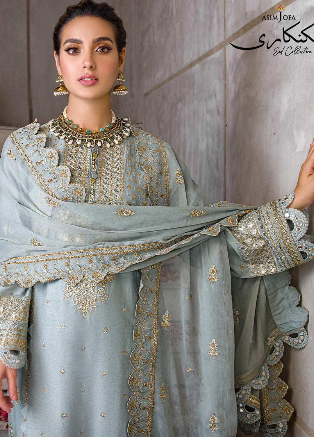 Asim Jofa Embroidered Lawn Suits Unstitched 3 Piece AJ22E AJCK-03 - Eid Collection
