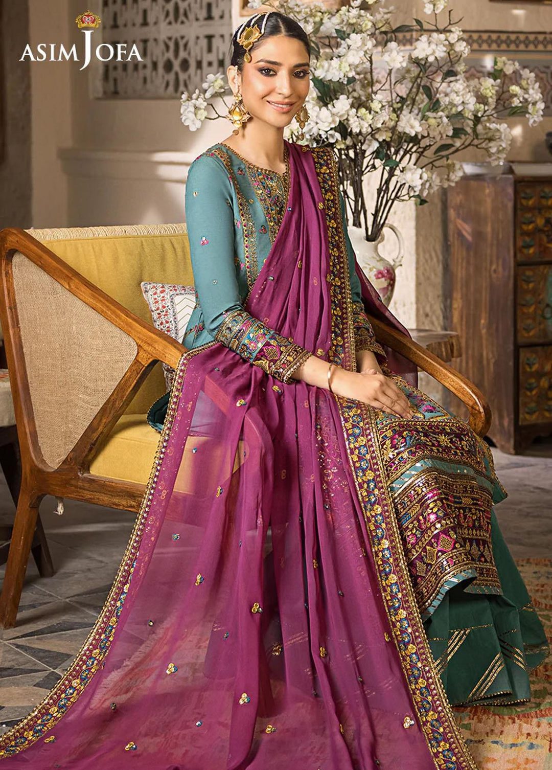 Asim Jofa Embroidered Lawn Suits Unstitched 3 Piece AJ23EL AJLR-14 - Luxury Lawn Collection