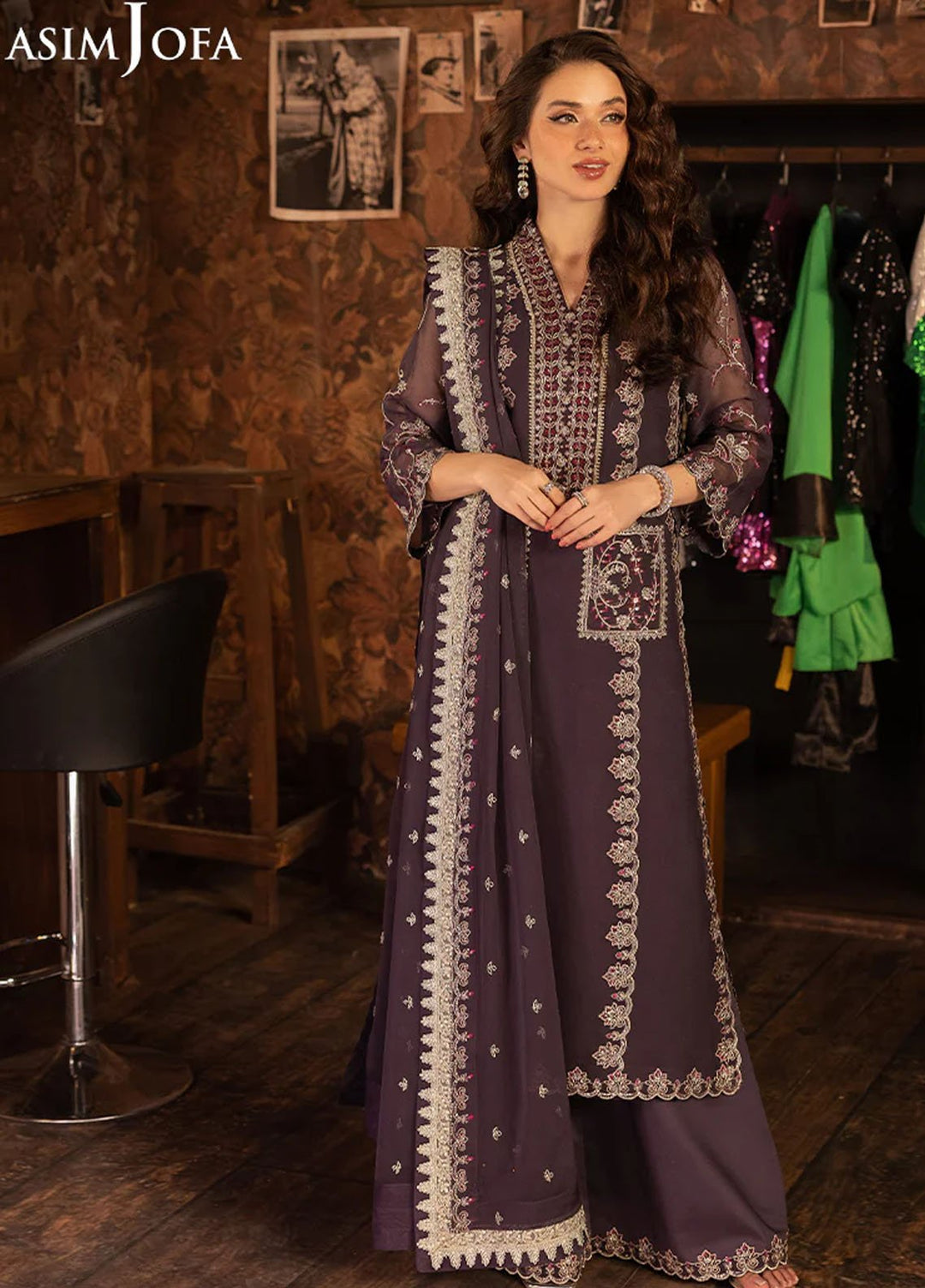 Asim Jofa Embroidered Chiffon Suits Unstitched 3 Piece AJ25LD AJLLF-05 - Festive Collection