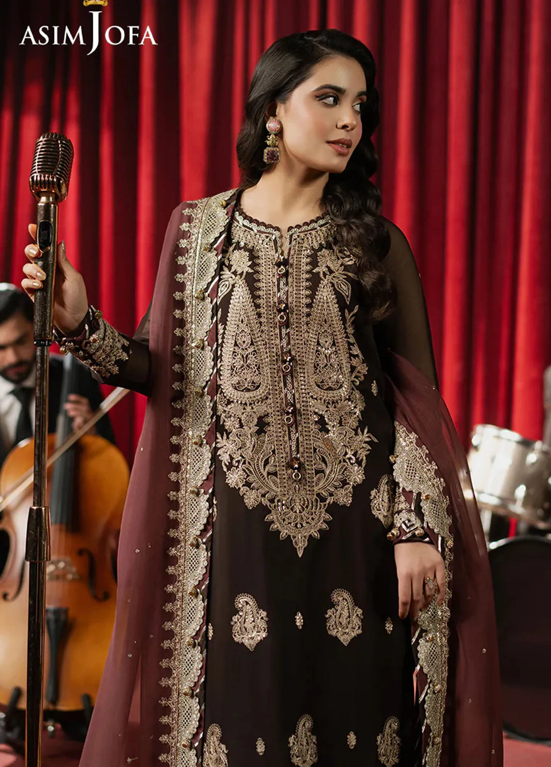 Asim Jofa Embroidered Chiffon Suits Unstitched 3 Piece AJ25PF AJPF-02 - Festive Collection
