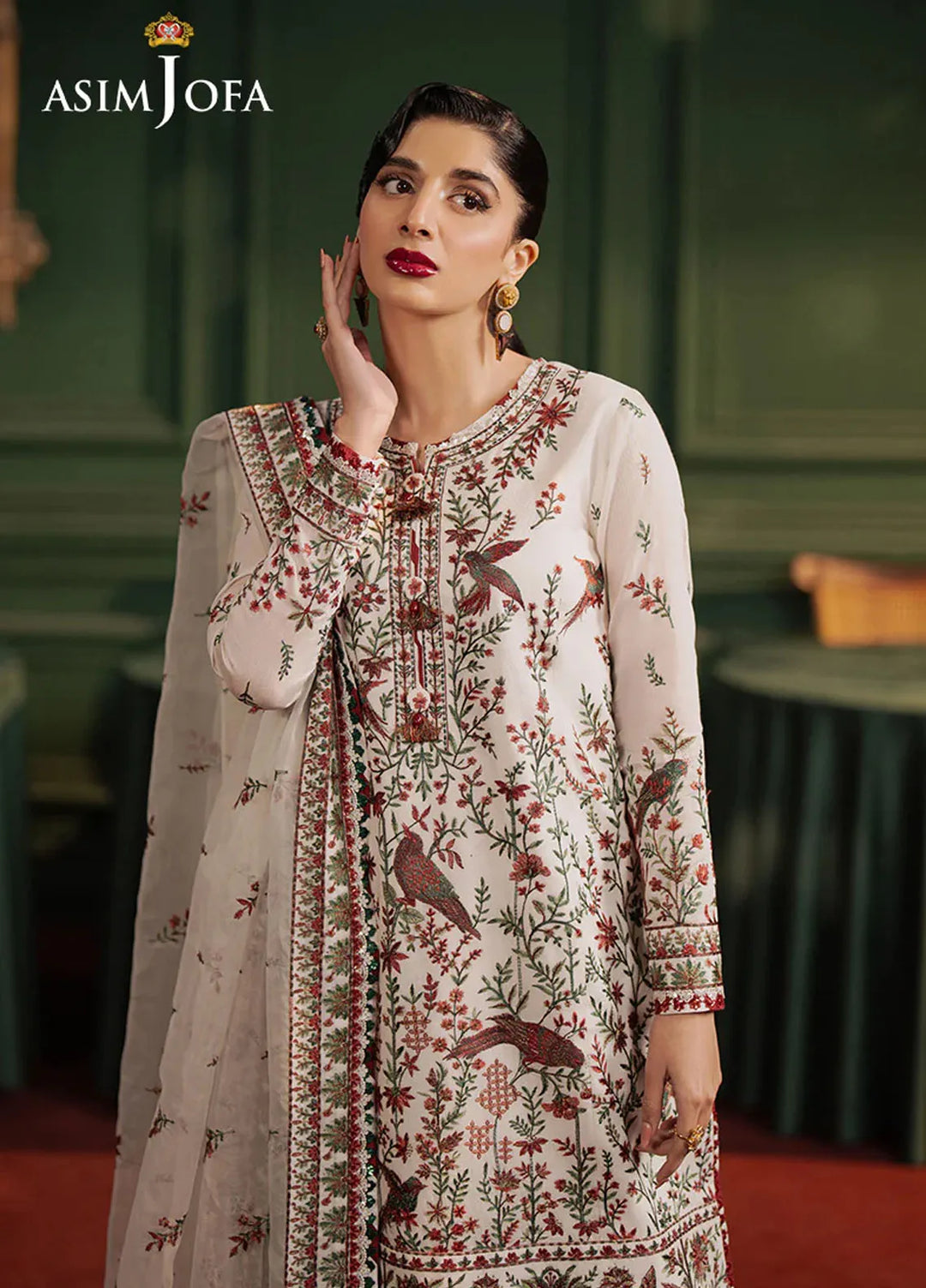 Asim Jofa Embroidered Cotton Net Suits Unstitched 3 Piece AJ25PF AJPF-30 - Festive Collection