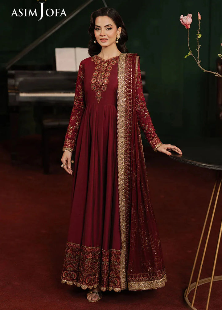 Asim Jofa Embroidered Cotton Silk Suits Unstitched 2 Piece AJ25PF AJPF-15 - Festive Collection