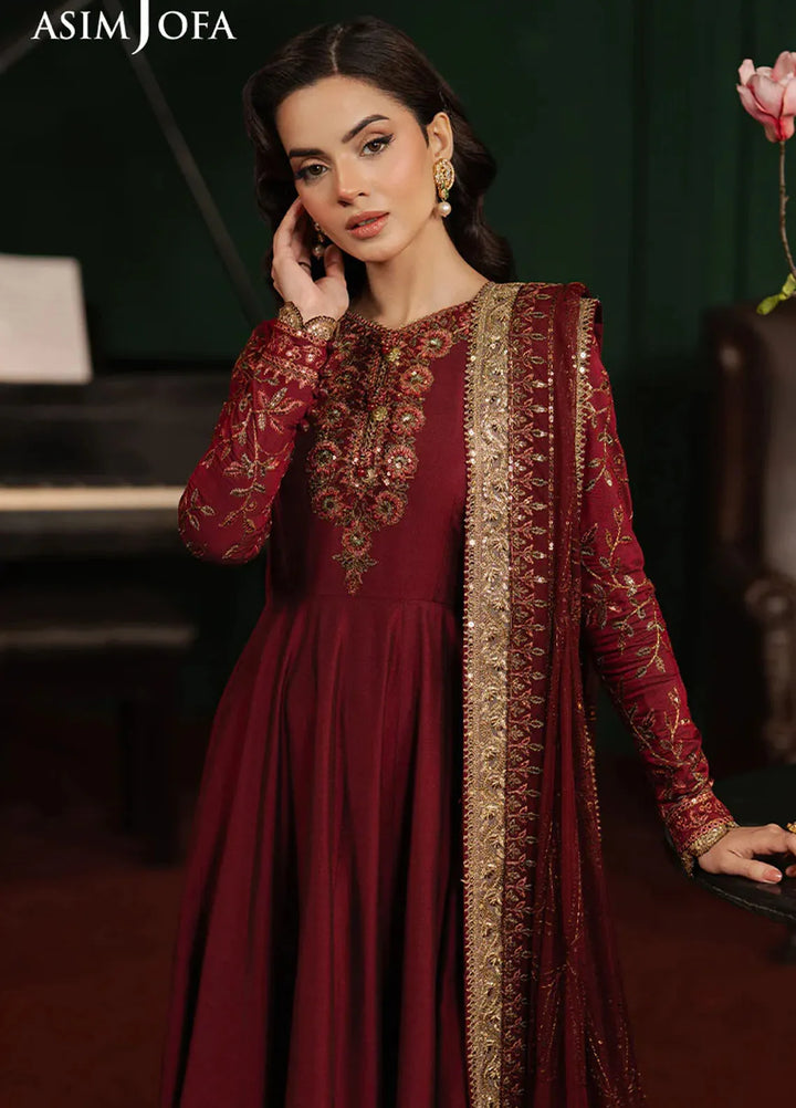 Asim Jofa Embroidered Cotton Silk Suits Unstitched 2 Piece AJ25PF AJPF-15 - Festive Collection