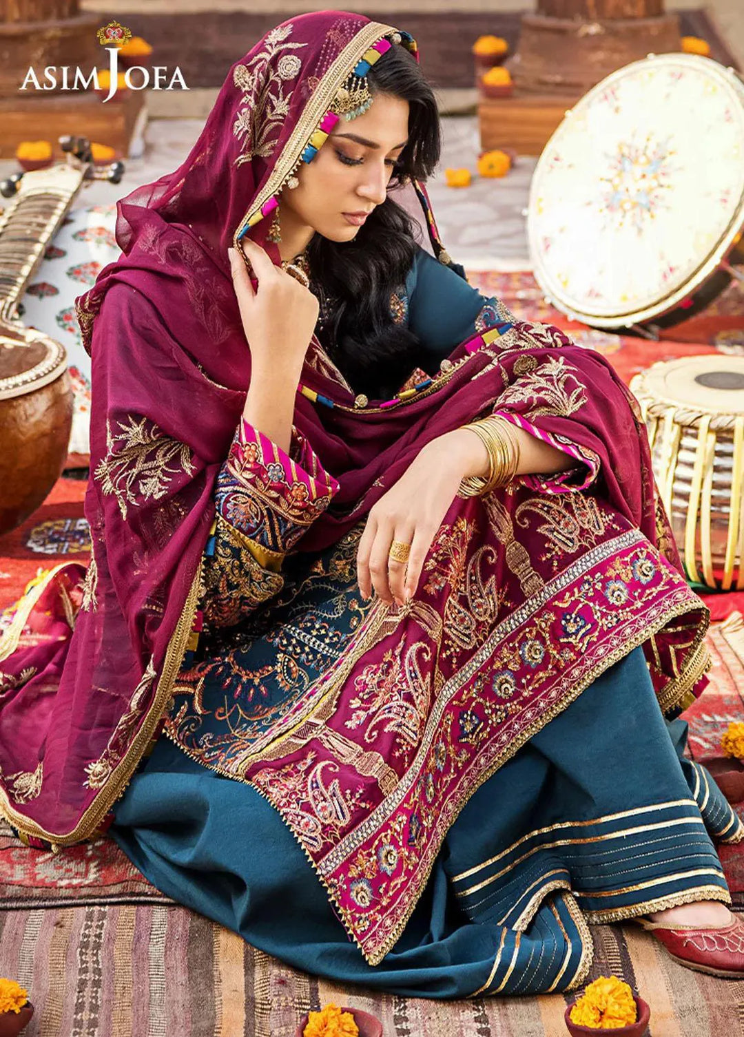 Asim Jofa Embroidered Lawn Unstitched Suit 3 Piece AJ23EL AJLR-12 - Luxury Lawn Collection