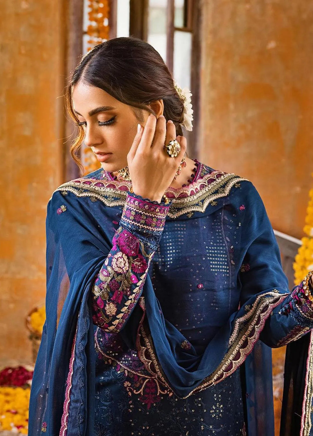 Asim Jofa Embroidered Lawn Unstitched Suit 3 Piece AJ23EL AJLR-19 - Luxury Lawn Collection