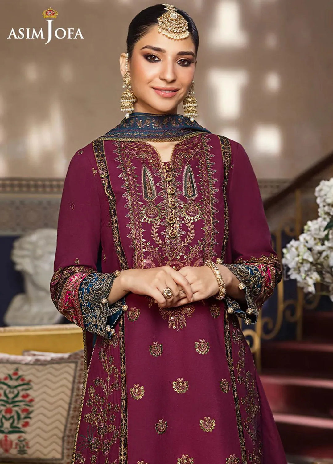 Asim Jofa Embroidered Lawn Unstitched Suit 3 Piece AJ23EL AJLR-31 - Luxury Lawn Collection