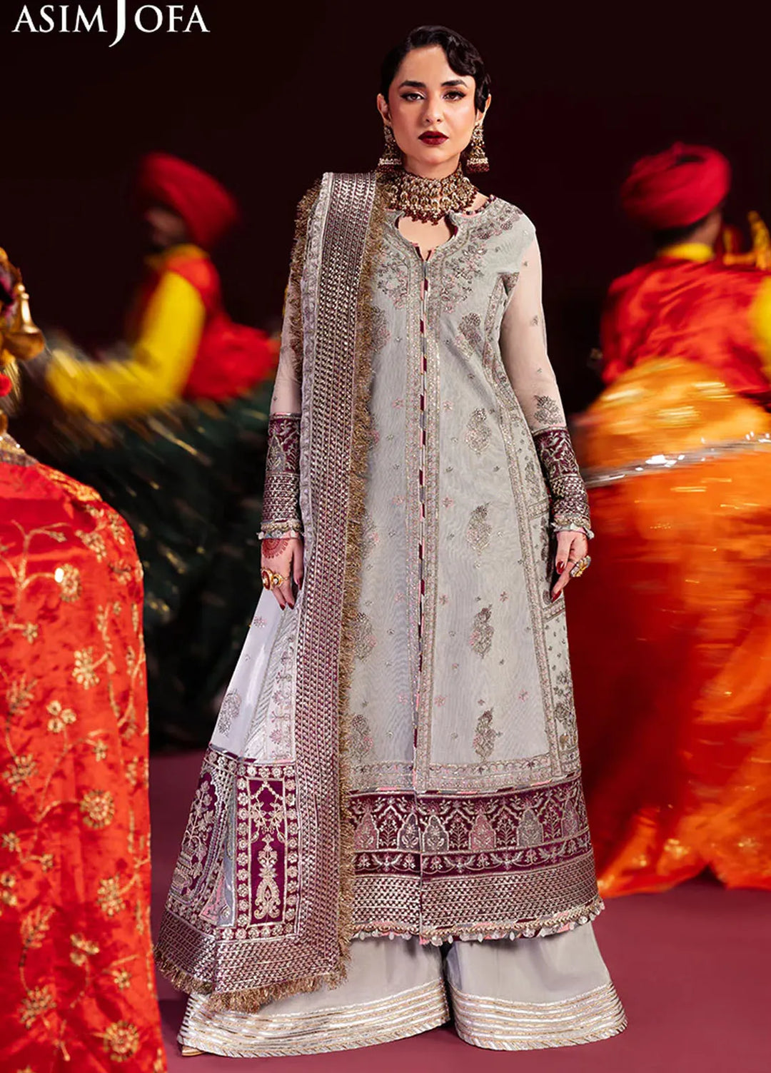 Asim Jofa Embroidered Net Suits Unstitched 3 Piece AJ24M AJMV-07 - Luxury Collection
