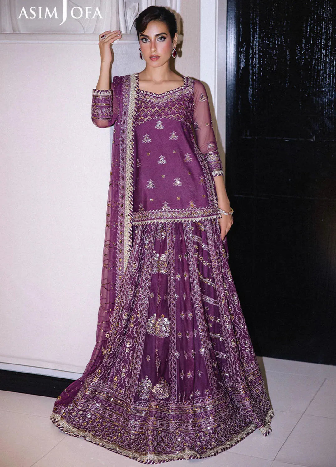 Asim Jofa Embroidered Net Suits Unstitched 3 Piece AJ25F AJFF-01 - Festive Collection