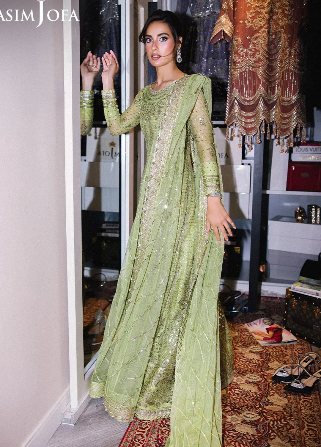 Asim Jofa Embroidered Net Suits Unstitched 3 Piece AJ25F AJFF-04 - Festive Collection