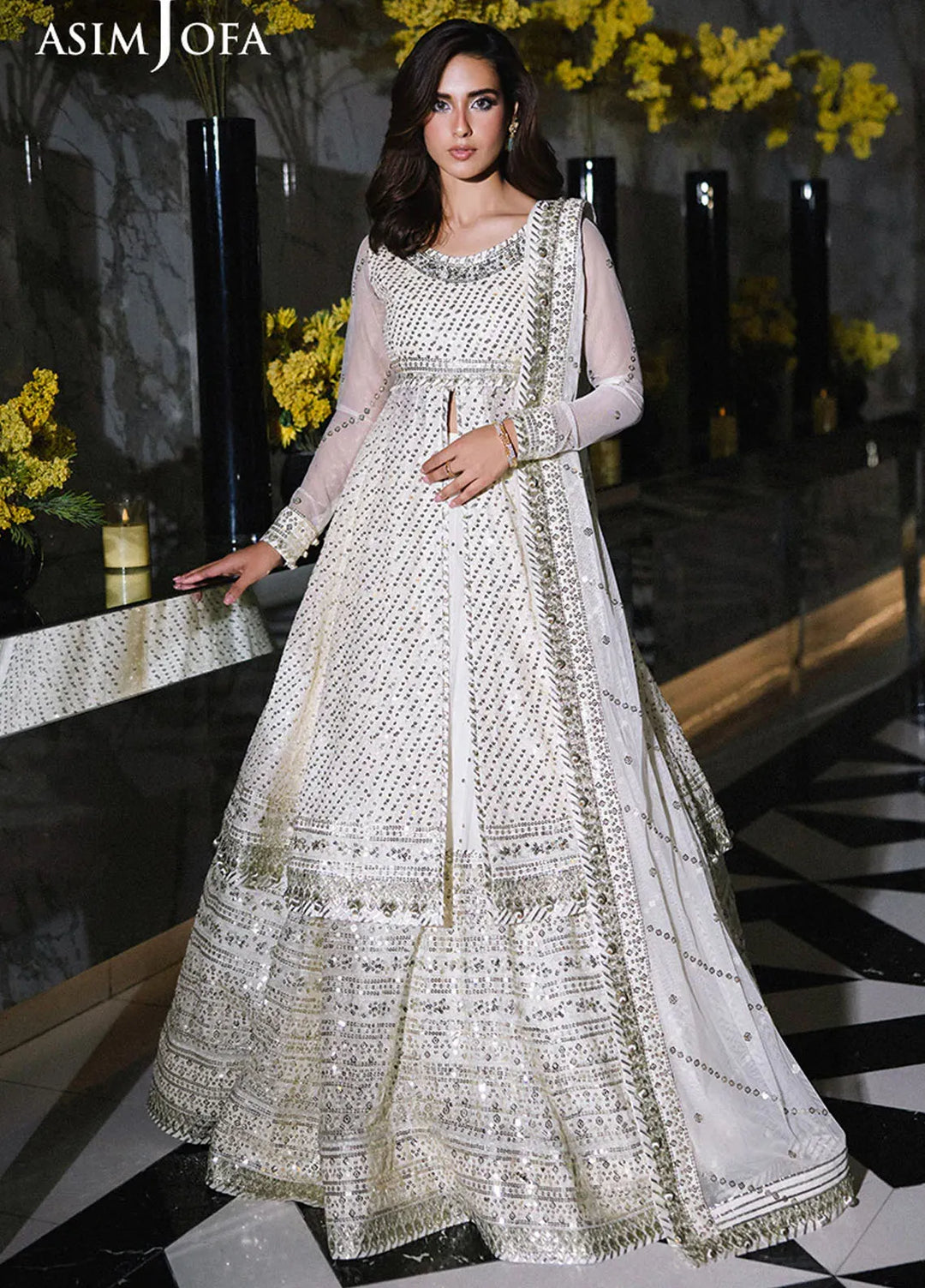 Asim Jofa Embroidered Net Suits Unstitched 3 Piece AJ25F AJFF-09 - Festive Collection