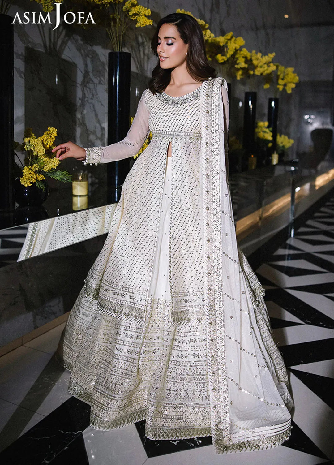 Asim Jofa Embroidered Net Suits Unstitched 3 Piece AJ25F AJFF-09 - Festive Collection