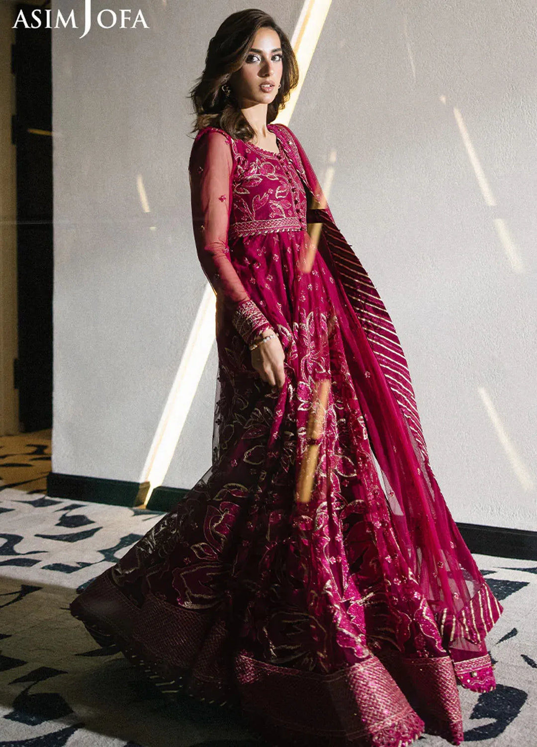Asim Jofa Embroidered Net Suits Unstitched 3 Piece AJ25F AJFF-10 - Festive Collection