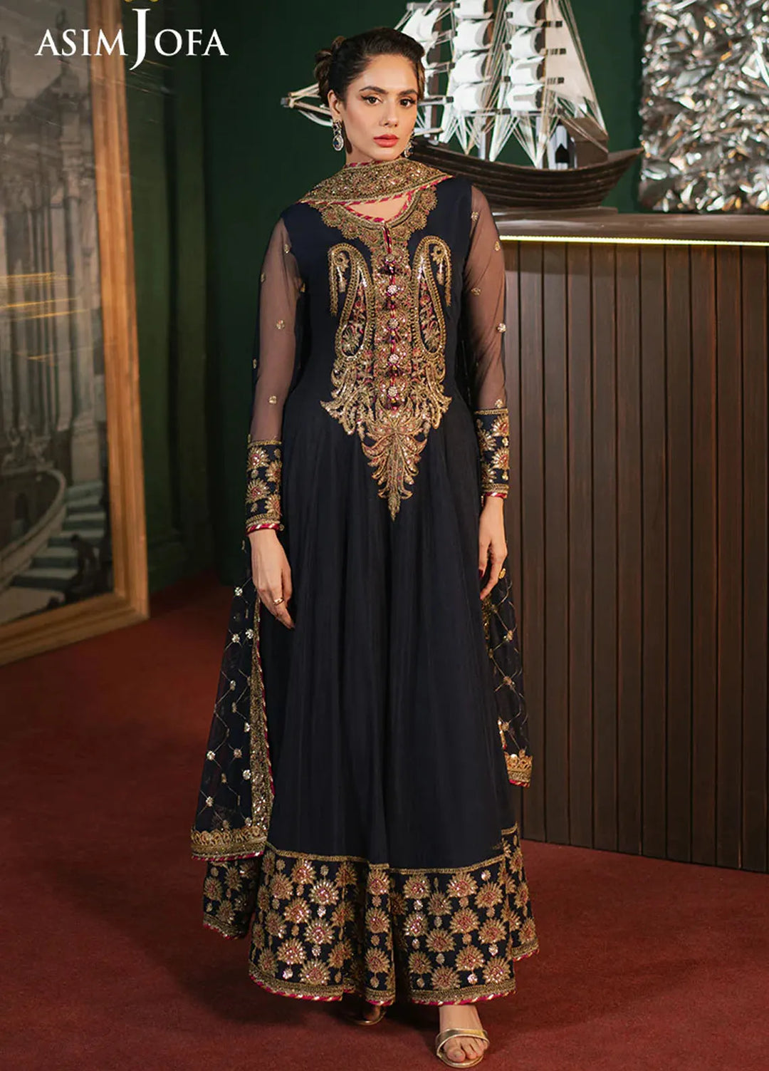 Asim Jofa Embroidered Net Suits Unstitched 3 Piece AJ25PF AJPF-03 - Festive Collection