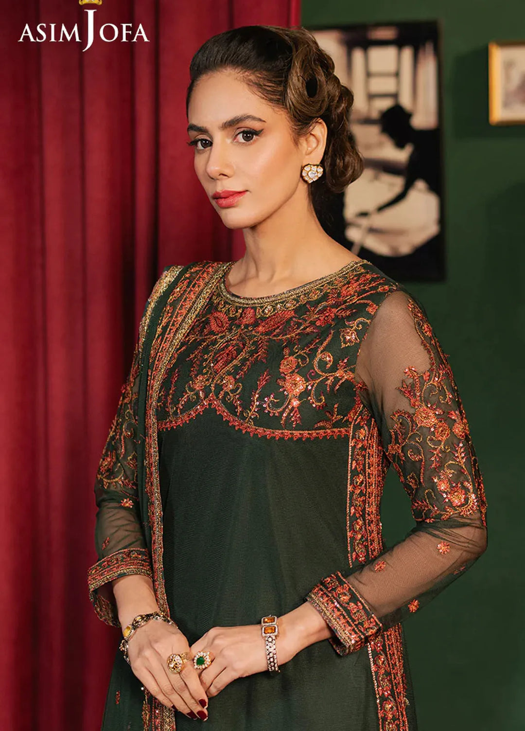Asim Jofa Embroidered Net Suits Unstitched 3 Piece AJ25PF AJPF-08 - Festive Collection