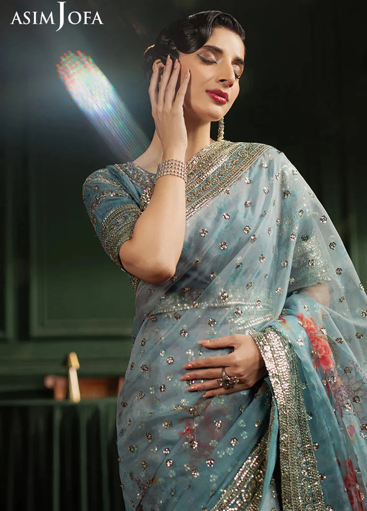 Asim Jofa Embroidered Organza Unstitched Saree AJ25PF AJPF-27 - Festive Collection
