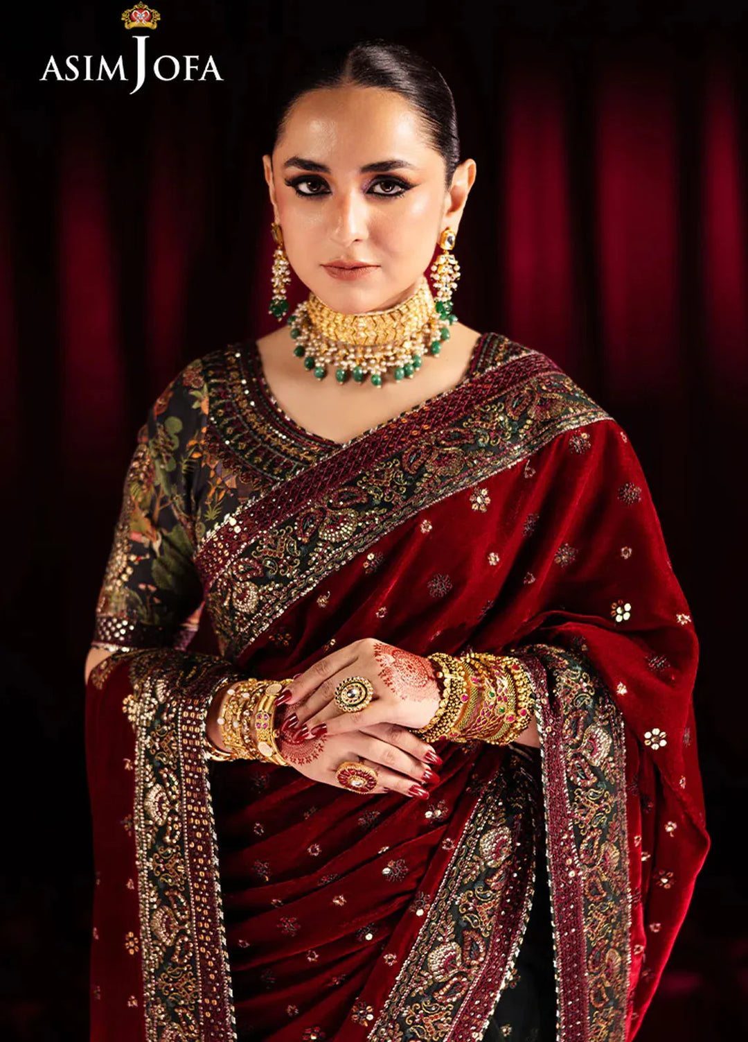 Asim Jofa Embroidered Raw Silk Unstitched Saree AJ24M AJMV-08 - Luxury Collection